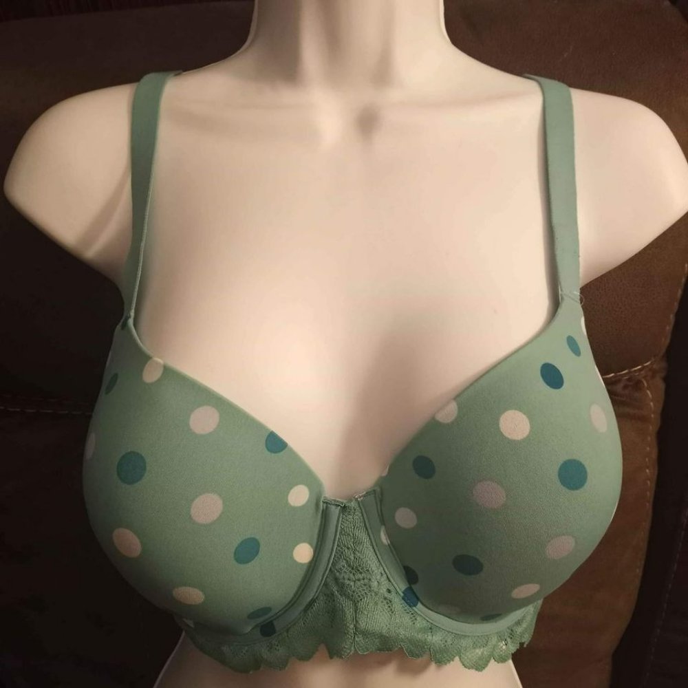 NEW T-shirt Bra Green Polka Dot size 34DD